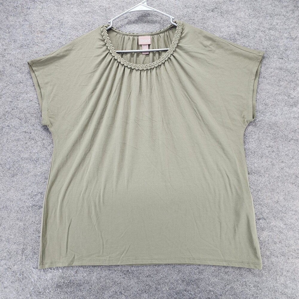 Chicos Shirt Womens 2 US Large Short Sleeve Green